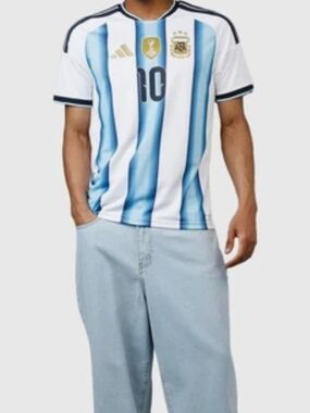 adidas White and Light Blue Striped Men's Soccer Jersey